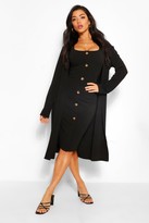 Thumbnail for your product : boohoo Collarless Duster and Button Through Midi Dress Set
