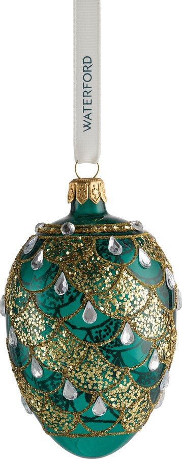 Waterford Holiday Heirlooms Green & Gold Oval Glass Ornament