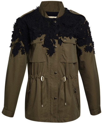 Sea Embroidered Flowers Military Jacket Army