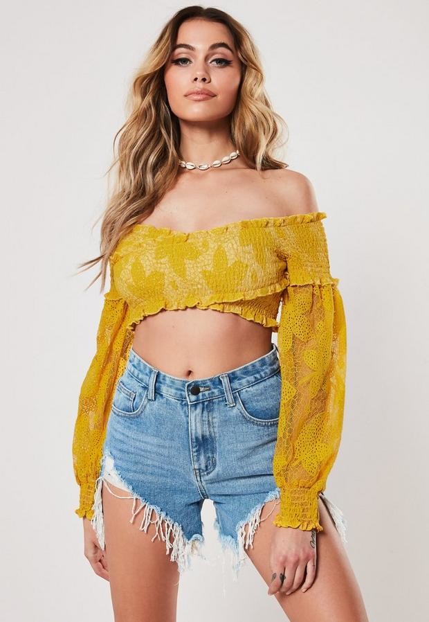mustard yellow lace top