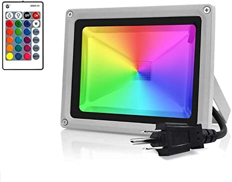 RGB LED Flood Lights, 10W Color Changing Outdoor Spotlight with Remote Control, IP65 Waterproof Wall Washer Light,16 Colors 4 Modes Dimmable Stage Lighting with US 3-Plug