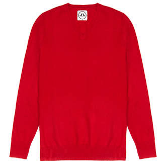 J. Lindeberg Red V-Neck Cashmere Sweater