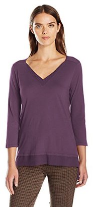 Mod-o-doc Women's Cotton Jersey V-Neck Tee with Woven Trim
