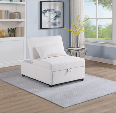 Latitude Run 1Pc White Chair With Convertible Bed And Fabric Modern Sleeper Upholstery Pillow