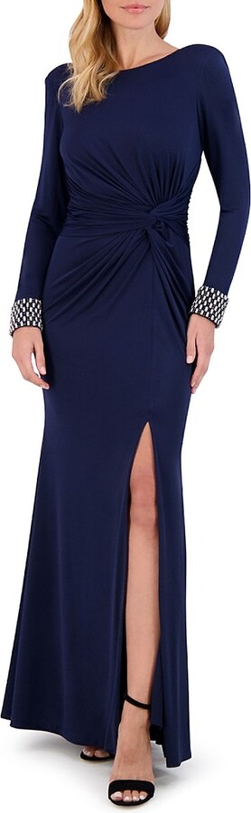 Vince Camuto Beaded Cuff Long-Sleeve Gown