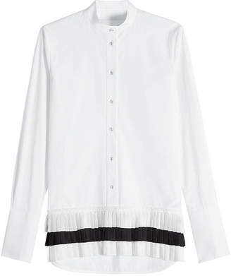 VVB Victoria Collarless Cotton Shirt with Pleated Hem