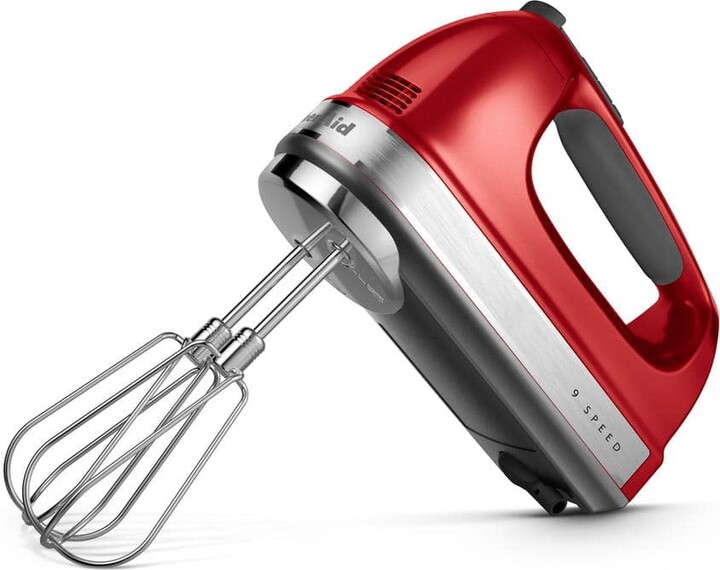 KitchenAid 9-Speed Candy Apple Red Hand Mixer with Beater and Whisk Attachments