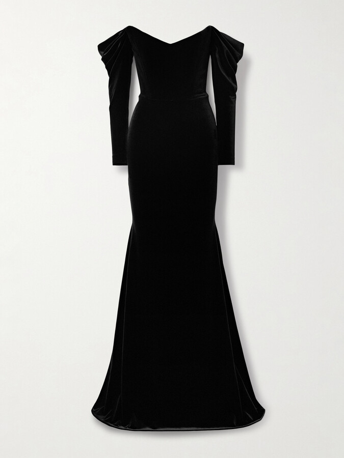 Alex Perry Off-the-shoulder Velvet Gown - Black