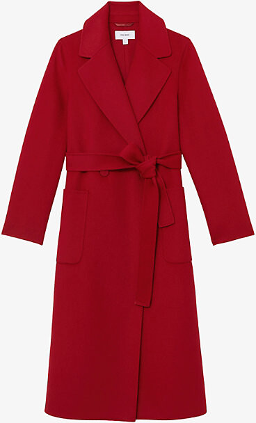 Reiss Womens Light Camel Lucia Double-Breasted Regular-Fit Wool-Blend Coat 16