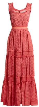 Luisa Beccaria Square Neck Cotton Blend Dress - Womens - Red