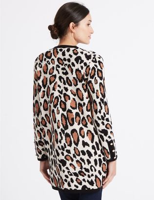 Marks and Spencer Animal Print Open Front Round Neck Cardigan