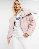 Thumbnail for your product : ASOS DESIGN asymmetric puffer jacket in baby pink