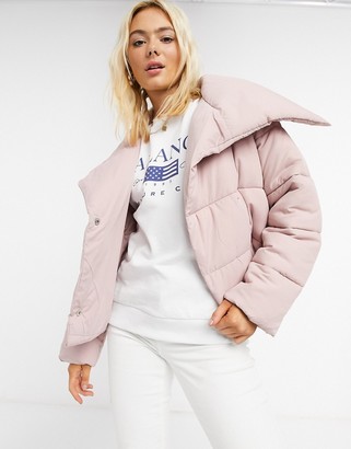 ASOS DESIGN asymmetric puffer jacket in baby pink