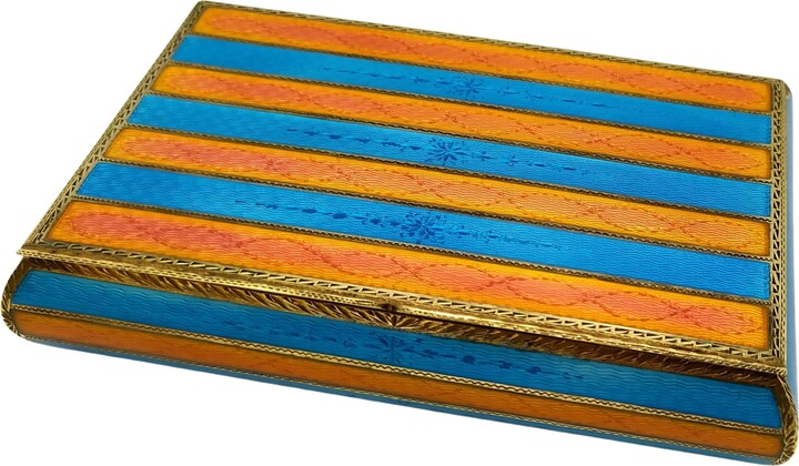 Table Cigar Box Two-tone Stripes Enamel Sterling Silver Salimbeni
