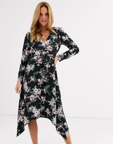 Thumbnail for your product : Miss Selfridge midi dress with v neck in black floral