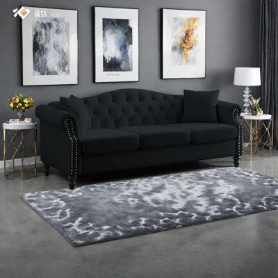 79" Chesterfield Sofa Velvet For Living Room, 3 Seater Sofa Tufted Couch With Rolled Arms And Nailhead For Living Room, Bedroom, Office, Apartment, Tw