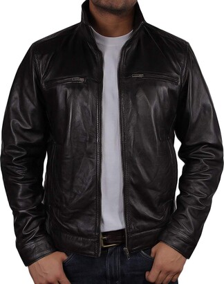 Brandslock Mens Genuine Leather biker jacket VIntage Distressed 