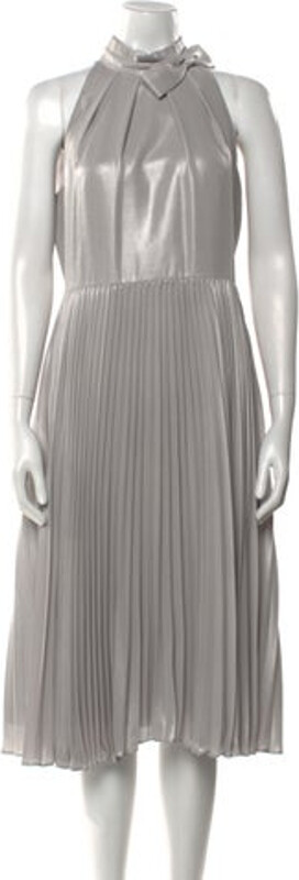 Ted Baker Tent Dress Grey Pleated & Bow Accents Sleeveless with Mock Neck Concealed Zip Closure at Back Designer size 3. Designer