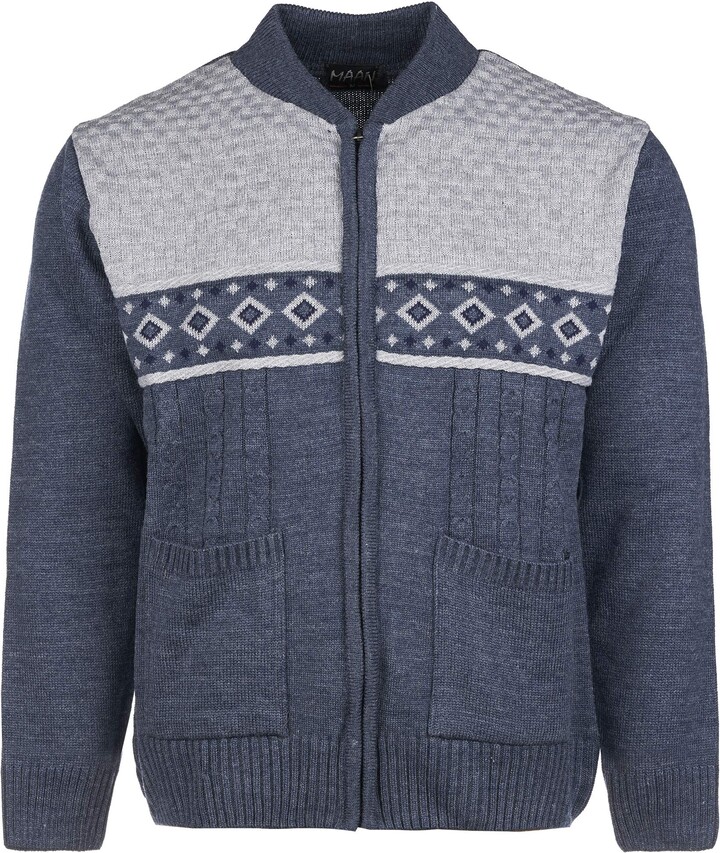 Maan Store Men Acrylic Knitted Classic Cardigan Jumper Zip up Round