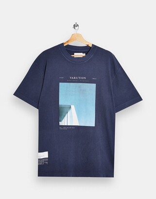 Topman variation print t-shirt in washed blue