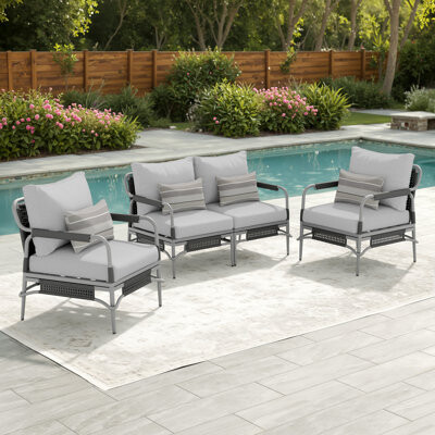 Borealis 4 - Person Aluminum & Wicker Outdoor Sofa Seating Group With Cushions & Sunbrella Pillows