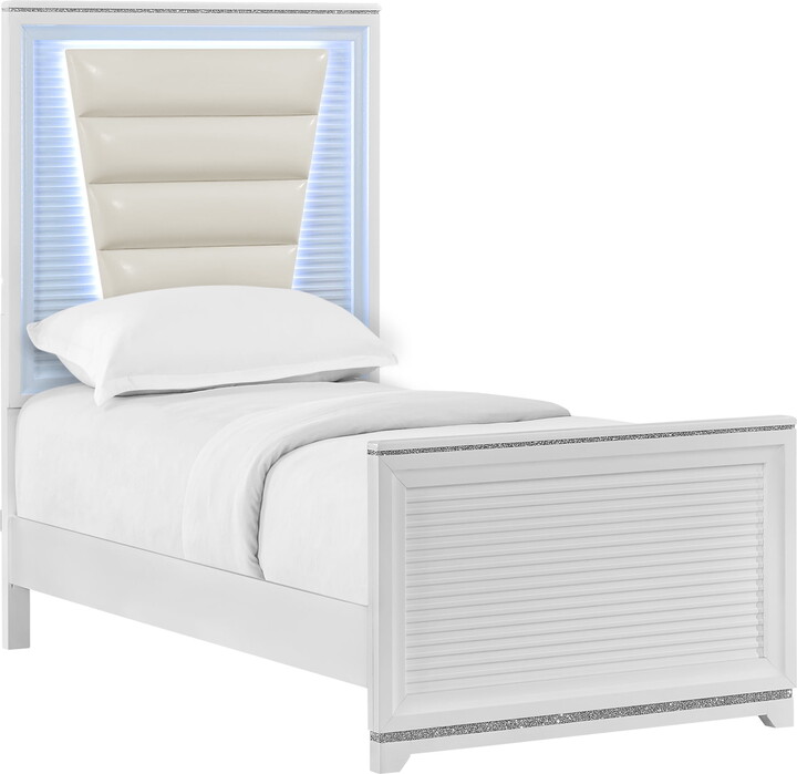 Picket House Furnishings Xena Twin UPH 5PC Bedroom Set with Lights in White