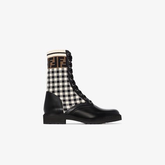 fendi rockoko leather and knit combat boots