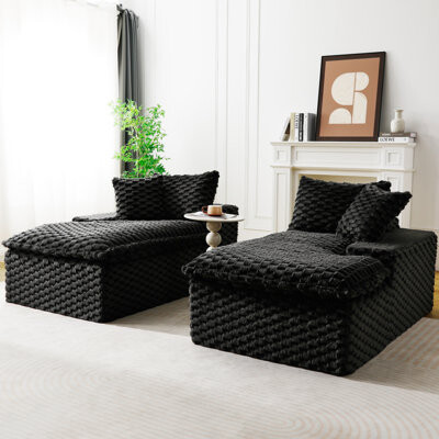 Mercer41 Turtle Velvet Double Chaise Lounge Multifunctional Lazy Sofa With Full Compressed Sponge Capable Of Side - By - Side Or Face - To - Face Arrangement