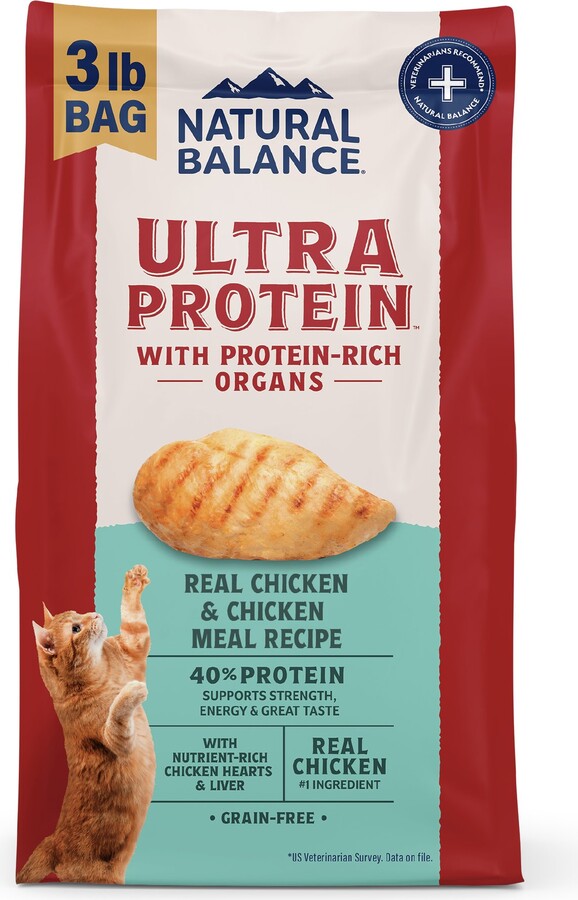 Natural Balance Ultra Protein Chicken & Chicken Meal Recipe Dry Cat Food, 3-lb bag