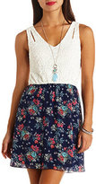 Thumbnail for your product : Charlotte Russe Floral Print & Lace Sleeveless Dress