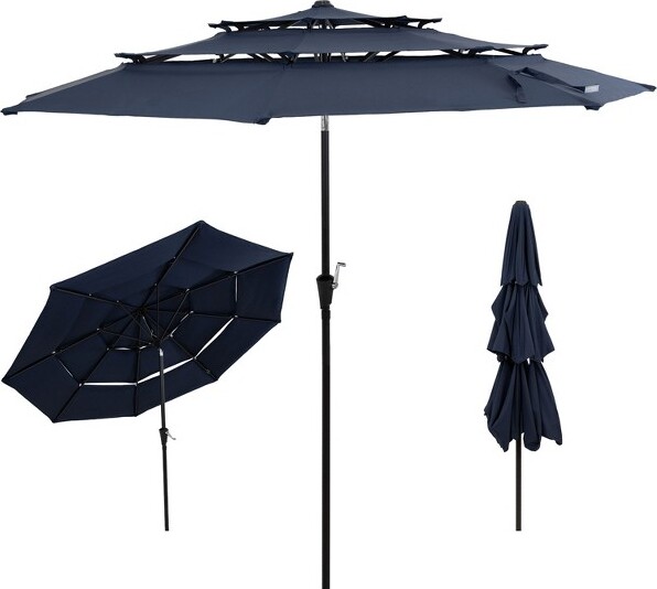 Sunnydaze Decor Sunnydaze3-TierOutdoorPatioUmbrellawithPolyesterCanopyPushButtonTiltandCrank-10'-Navy