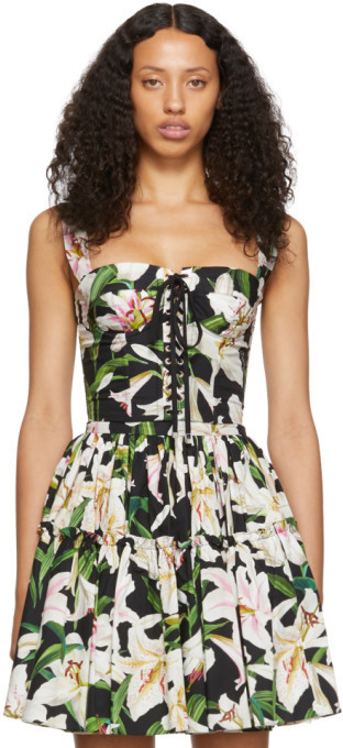 Dolce & Gabbana Black and Green Lilium Flowers Bustier Tank Top Dolce & Gabbana Black and Green Lilium Flowers Bustier Tank Top