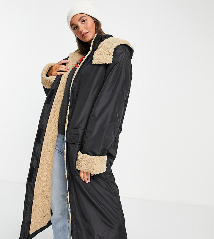 hooded borg maxi coat