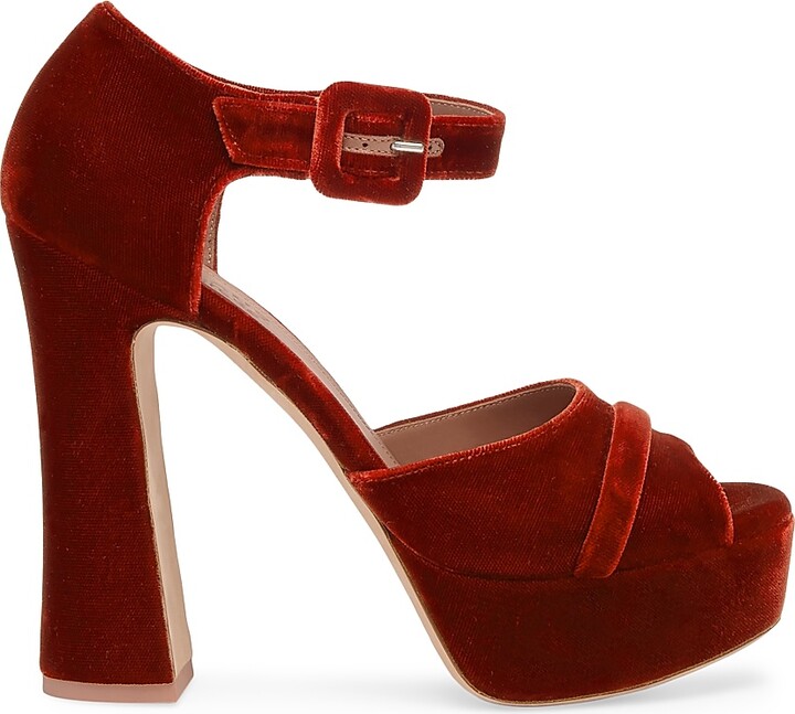 Women's Yuri Buckle 125MM Velvet Platform Sandals - Burnt Orange - Size 12