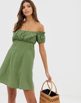 Thumbnail for your product : ASOS DESIGN off shoulder mini sundress with ruched bust