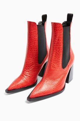 Topshop HARRY Red Leather Crocodile Chelsea Boots - ShopStyle