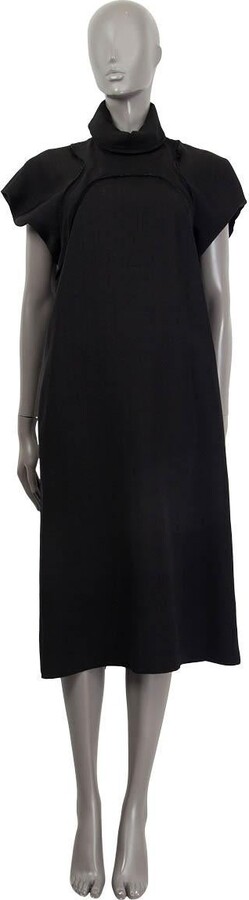 Celine Black Viscose Cap Sleeve Turtleneck Midi Shift Dress 38 S