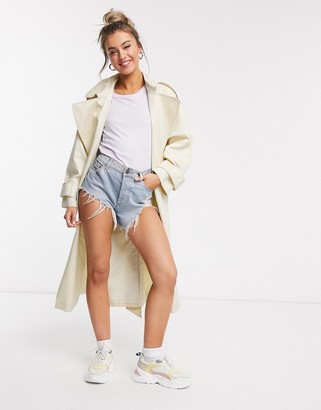 ASOS DESIGN longline trench coat with statement buttons in cream