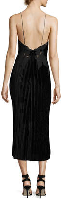 Jonathan Simkhai Crinkled Velvet Applique Deep V Midi Dress, Black