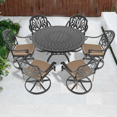 Rosefray Elegant Swivel Dining Set Aluminum Weatherproof Patio