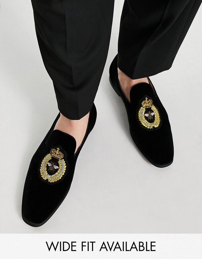ASOS DESIGN loafer in black velvet with badge detail ShopStyle