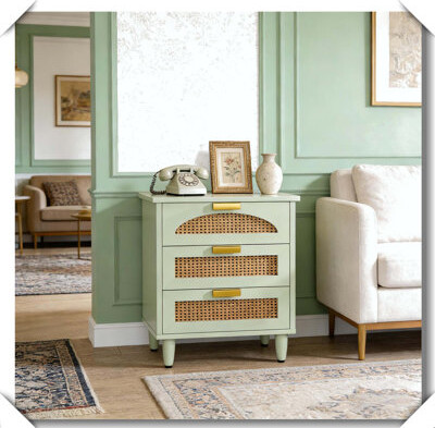 East Urban Home Rattan Side Table Sturdy Storage Cabinet Nightstand