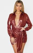 Thumbnail for your product : PrettyLittleThing Bronze Metallic Button Front Shirt