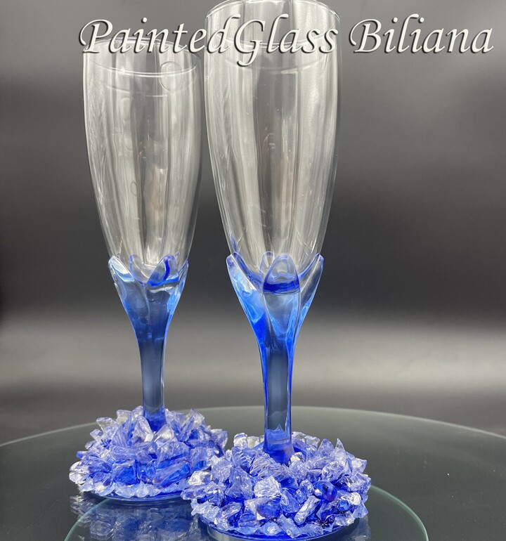 Etsy Blue Crystal Geode Wedding Champagne Flutes
