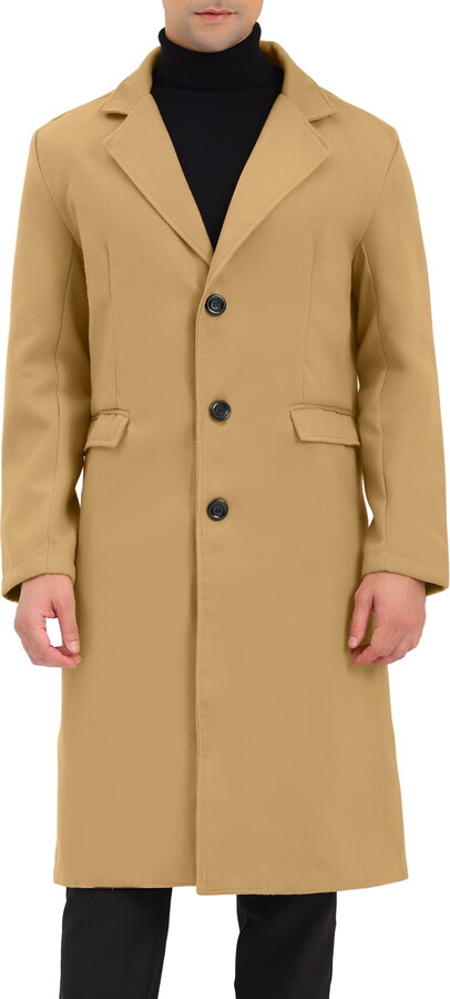 Unique Bargains Men’s Overcoat Single Breasted Notched Lapel Long Trench Coat