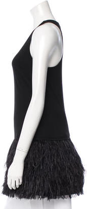 Alice + Olivia Sleeveless Ostrich-Trimmed Top w/ Tags