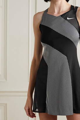 Nike + Naomi Osaka Paneled Mesh And Striped Stretch-jersey Tennis Dress - Black