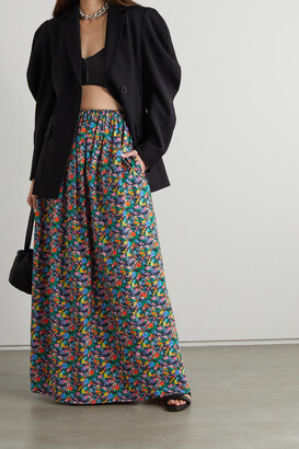 Tibi Sabine Floral-print Cotton-poplin Maxi Skirt - Black