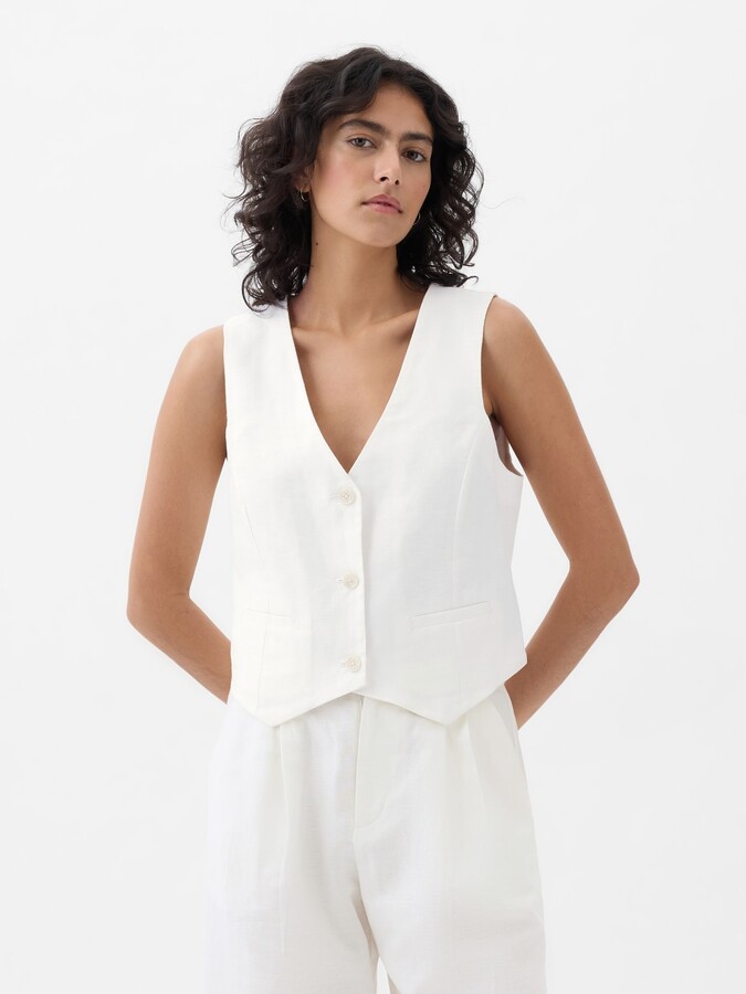Women's White Linen Vest