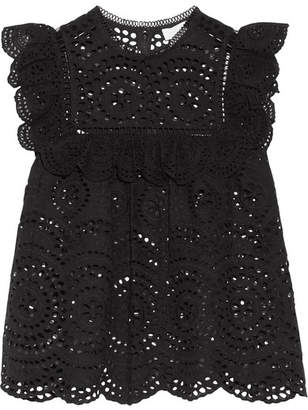 Zimmermann Meridian Ruffle-trimmed Broderie Anglaise Top - Black